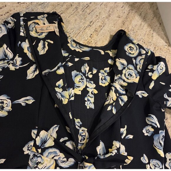 Vtg Kathie Lee Sz 14 Maxi Dress Black Pastel Tie Back Pintuck Pleat - Picture 15 of 16